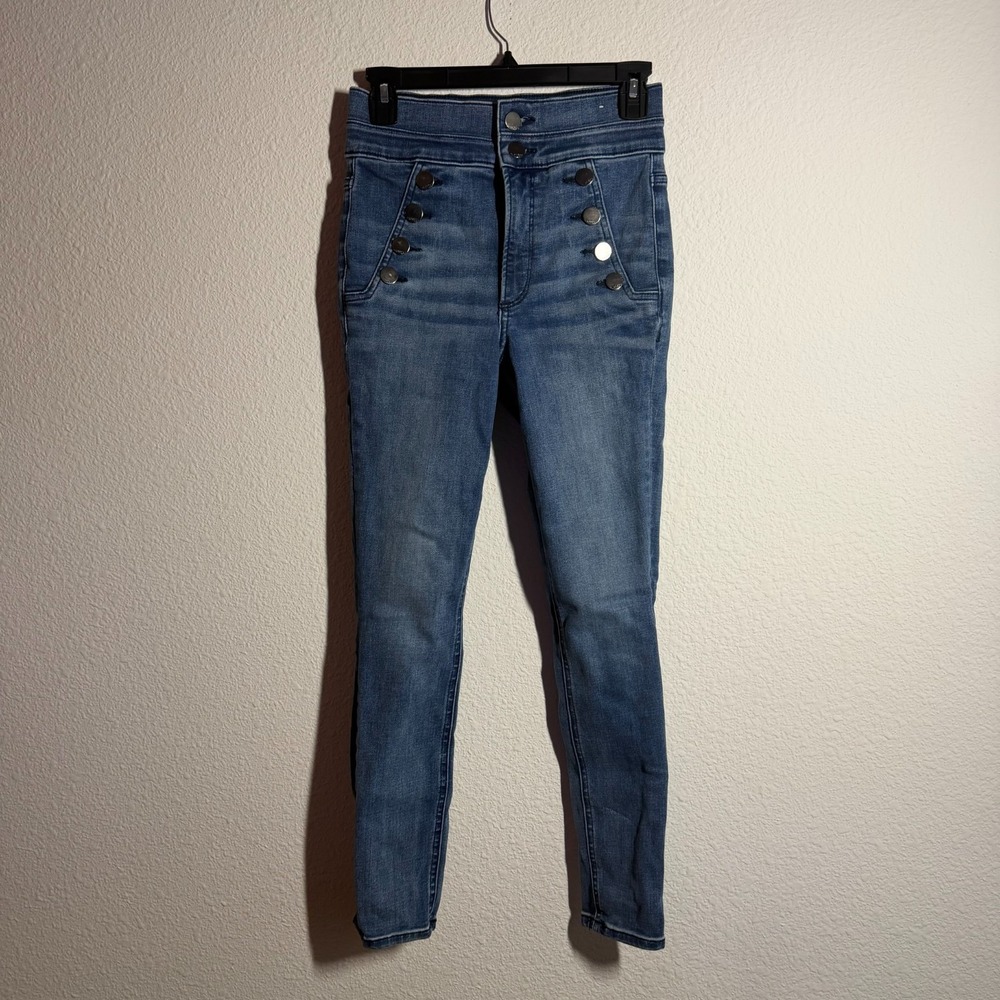 Express Ankle Legging Jeans Women 26W Blue Denim Medium Wash Skinny Button Front